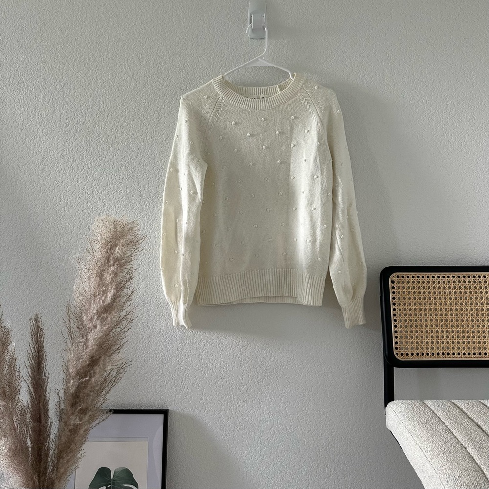 GAP Cable Knit Pom Pom Sweater in Ivory | Women’s XS